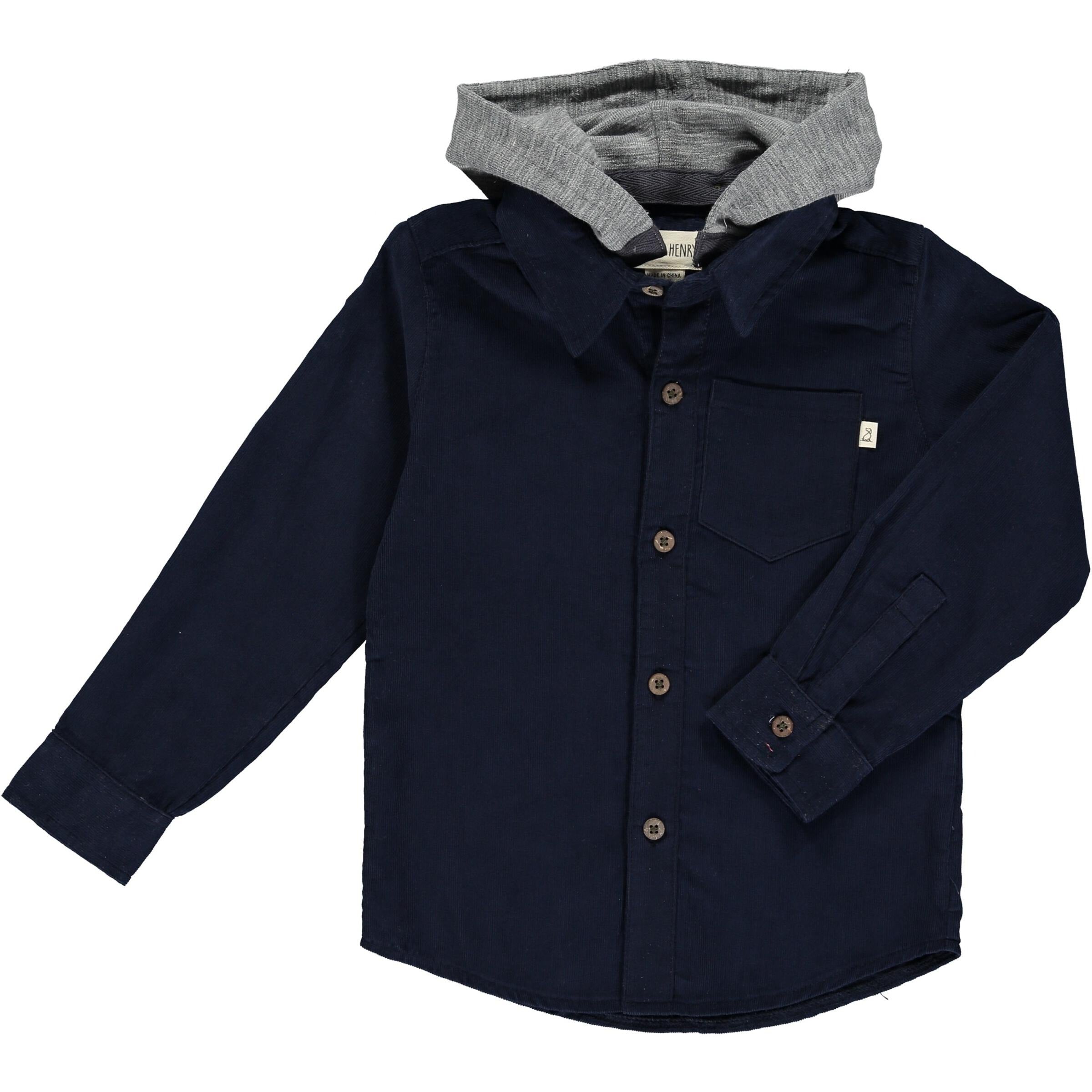Boys Blue Hooded Cord Woven Shirt