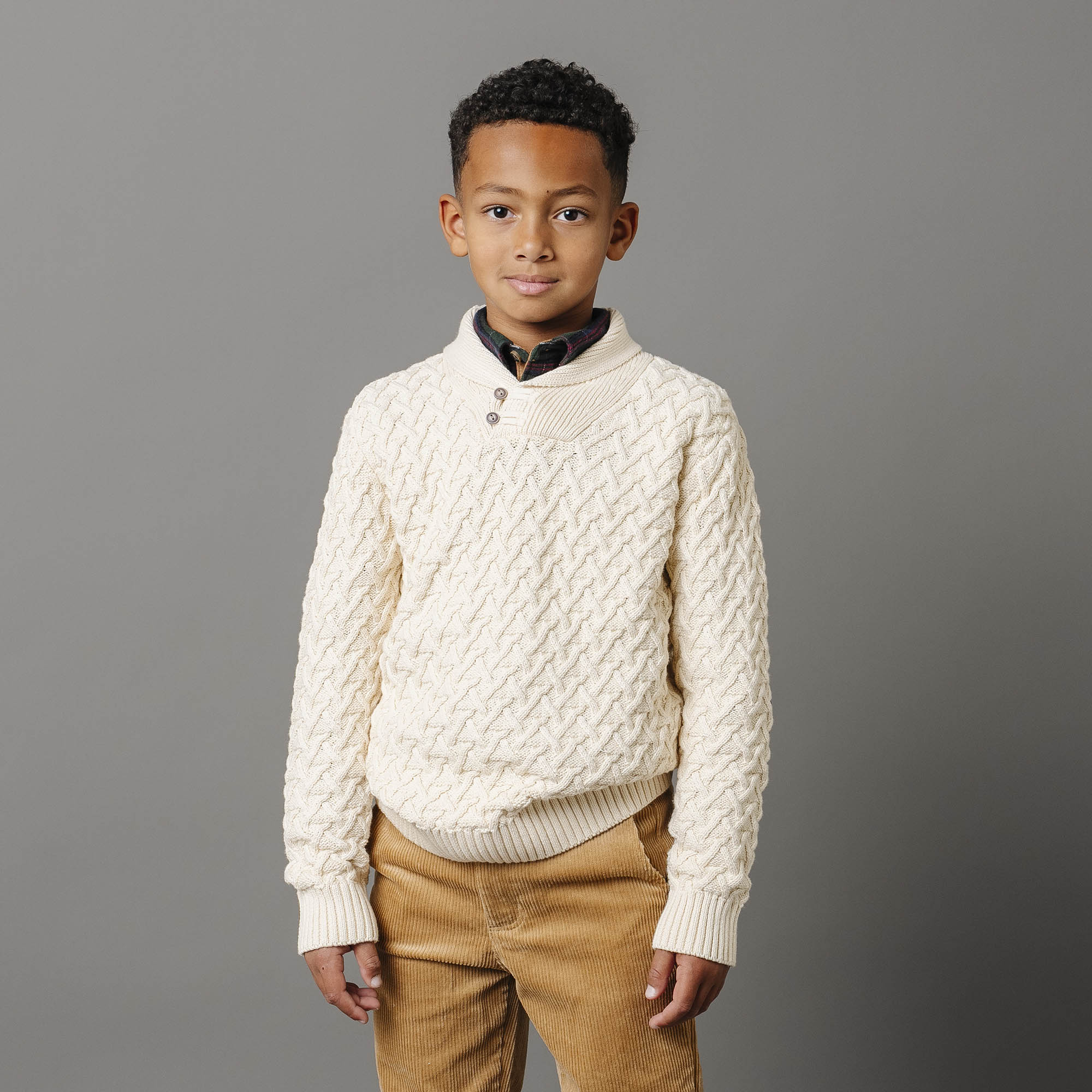 Cream Long Sleeve Shawl Collar Sweater