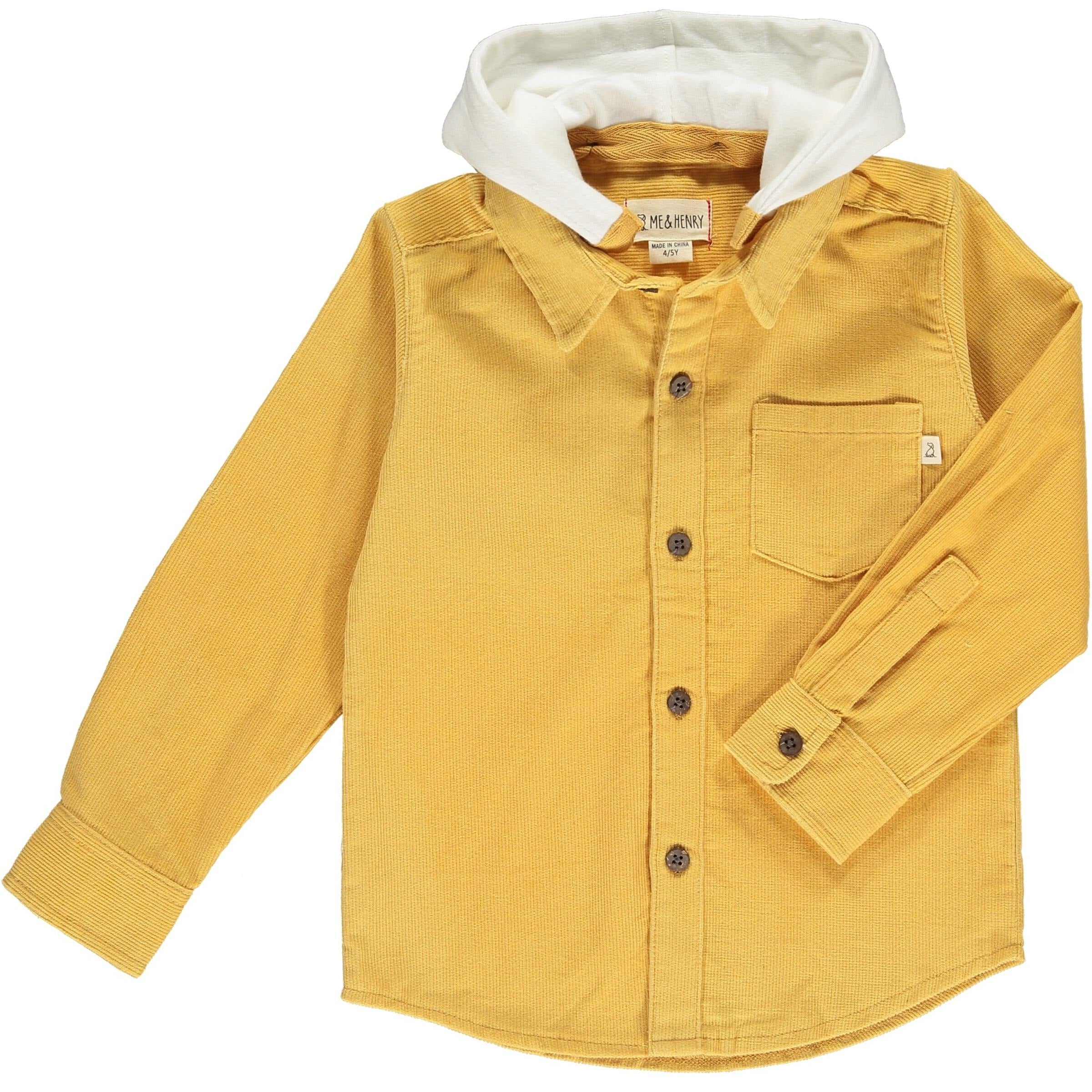 Boys Yellow Hooded Cord Woven Shirt