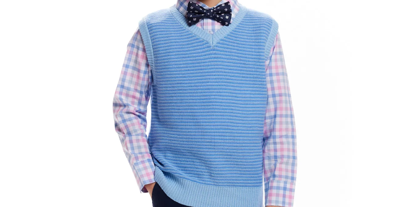 Boys 3-Piece Blue & White Sweater Vest Set