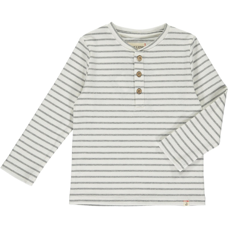 Boys Cream and Grey Striped Ribbed Shirt