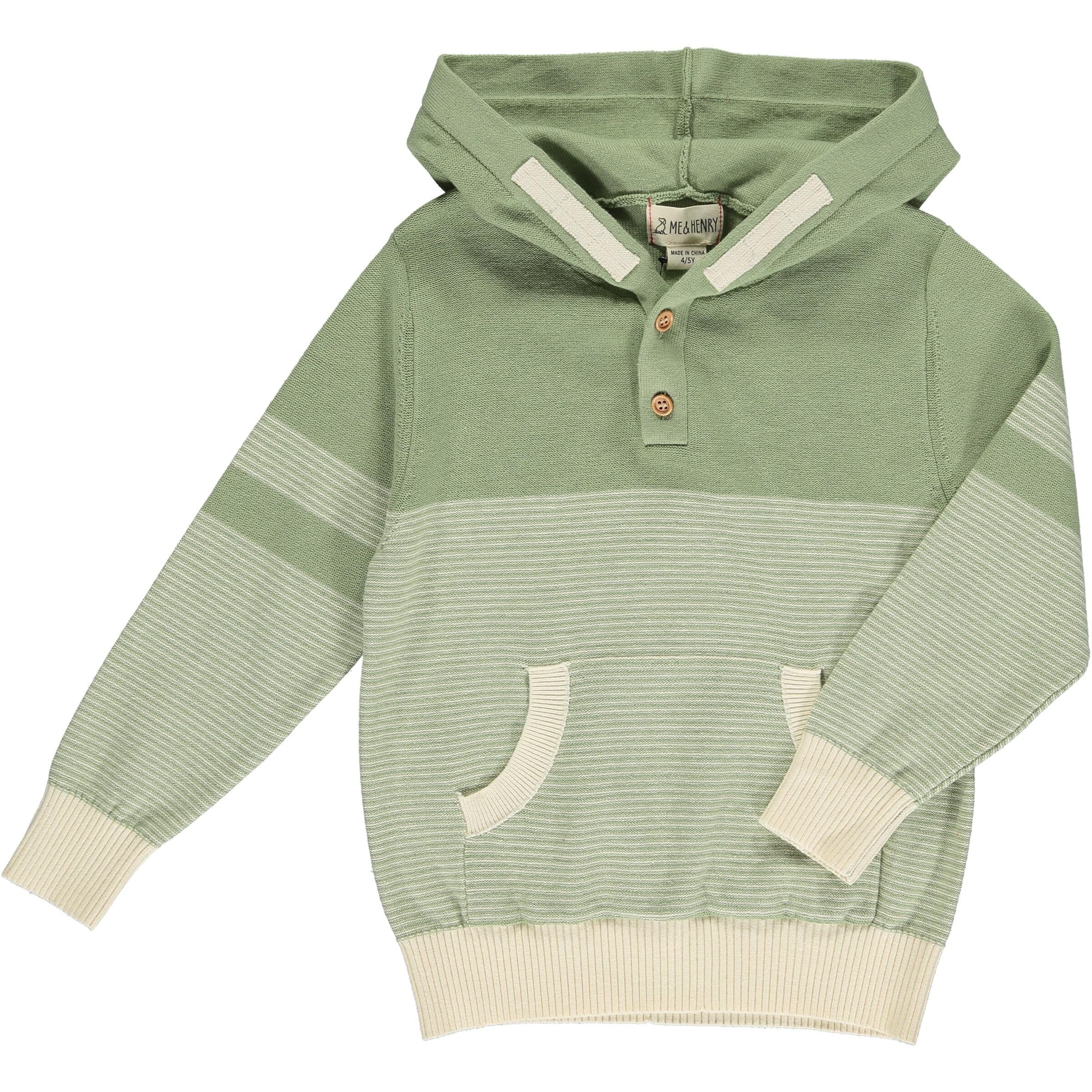Boys Hooded Green Multi Striped Sweater