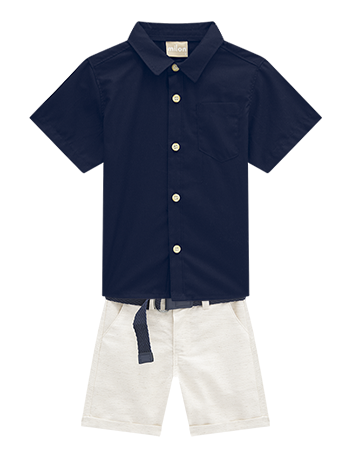 Boys Navy Blue and Khaki Linen Short Set