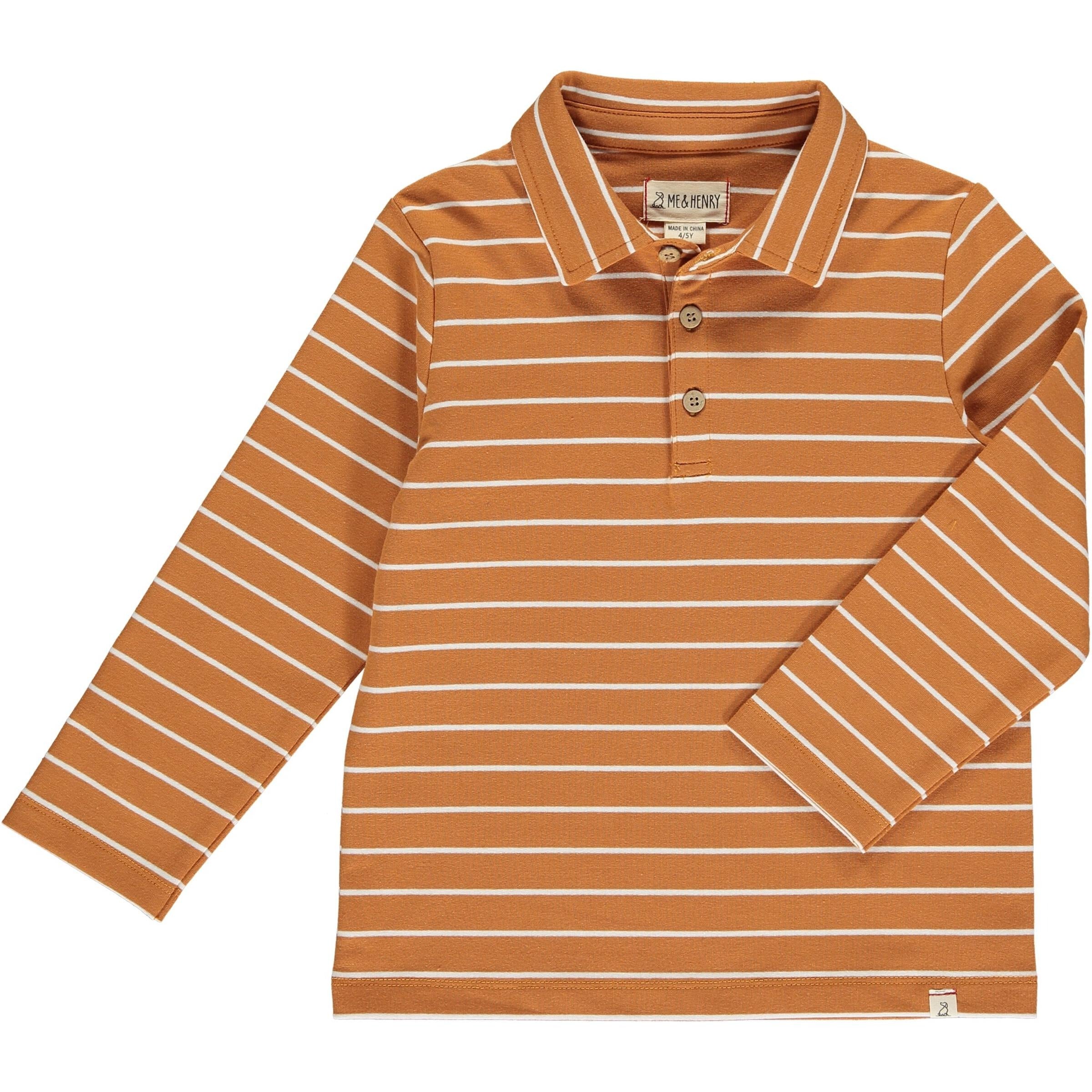 Boys Pumpkin and Cream Striped Polo Shirt