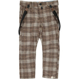 Brown Plaid Pants with Removable Suspenders