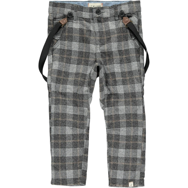 Grey Plaid Pants with Removable Suspenders